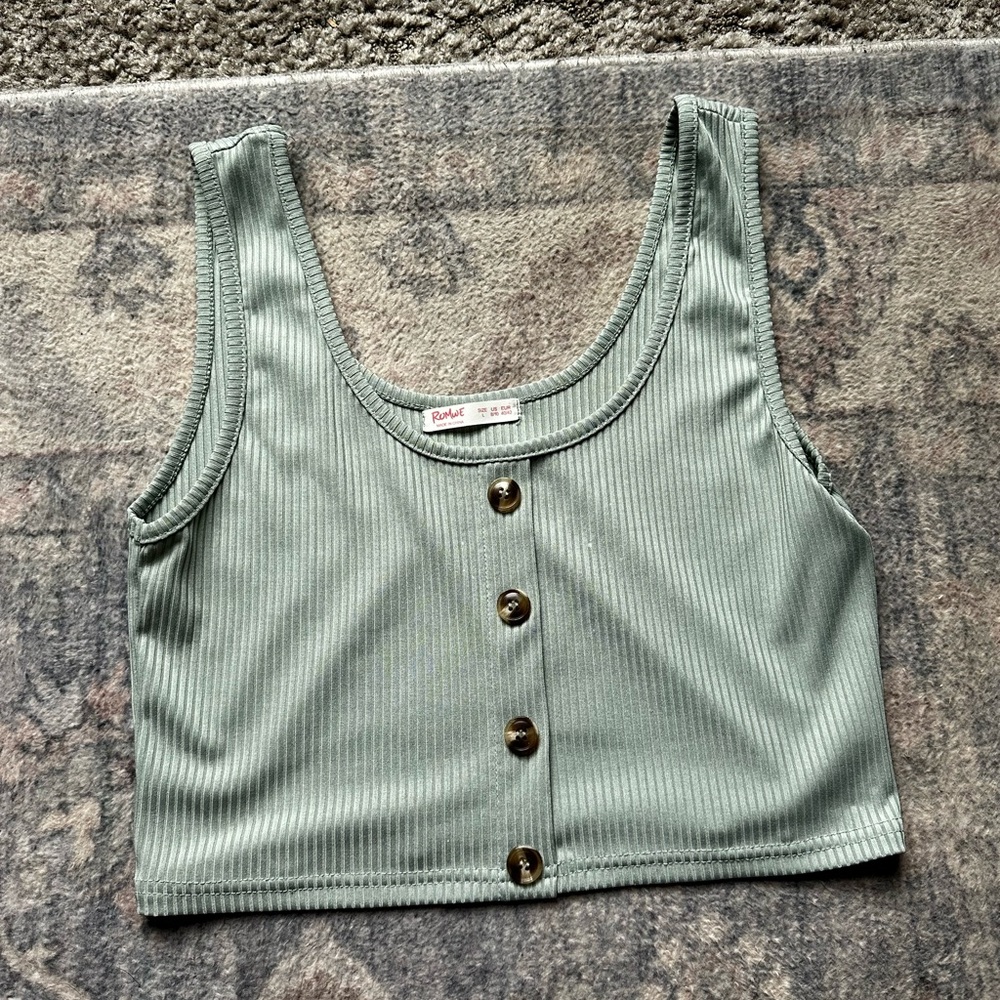 ROMWE Sage Green Ribbed Crop Top